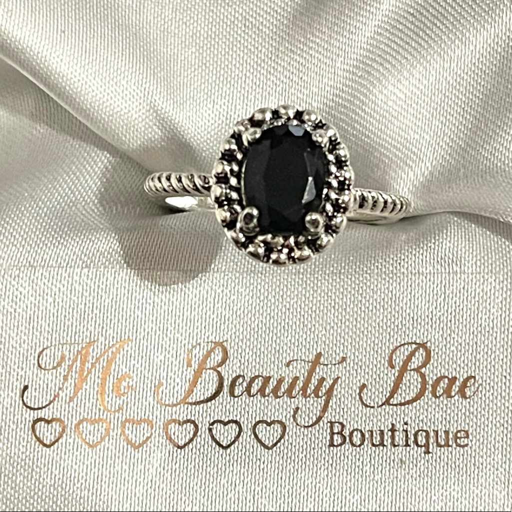 Silver Black Crystal Ring